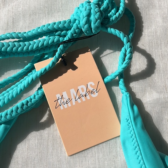 NWT Mars The Label Aqua/Pea Green Fishtail Swim Sculpting Plunge Swimsuit - Picture 5 of 10